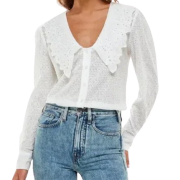 WAYF Octavia Embroidery Cotton Blouse In Ivory NWT Size Small - Picture 1 of 3